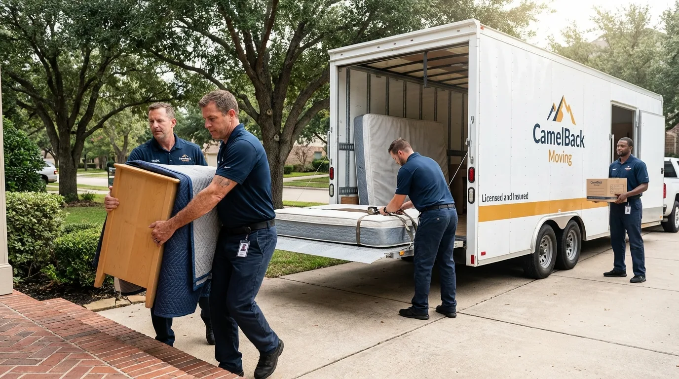 Crew loading residential truck for cross-state move from Erath, LA